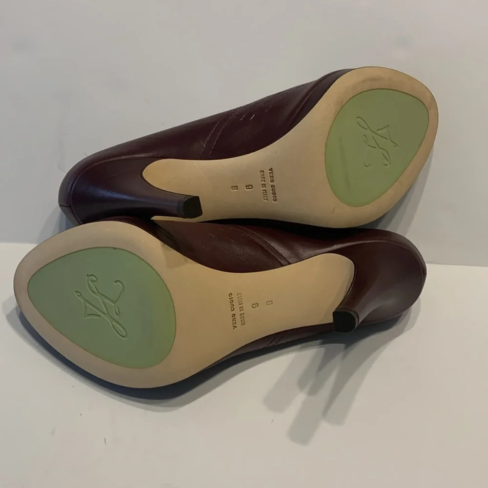 Julie Lopez Burgundy Leather Carli 4” Pump Heels